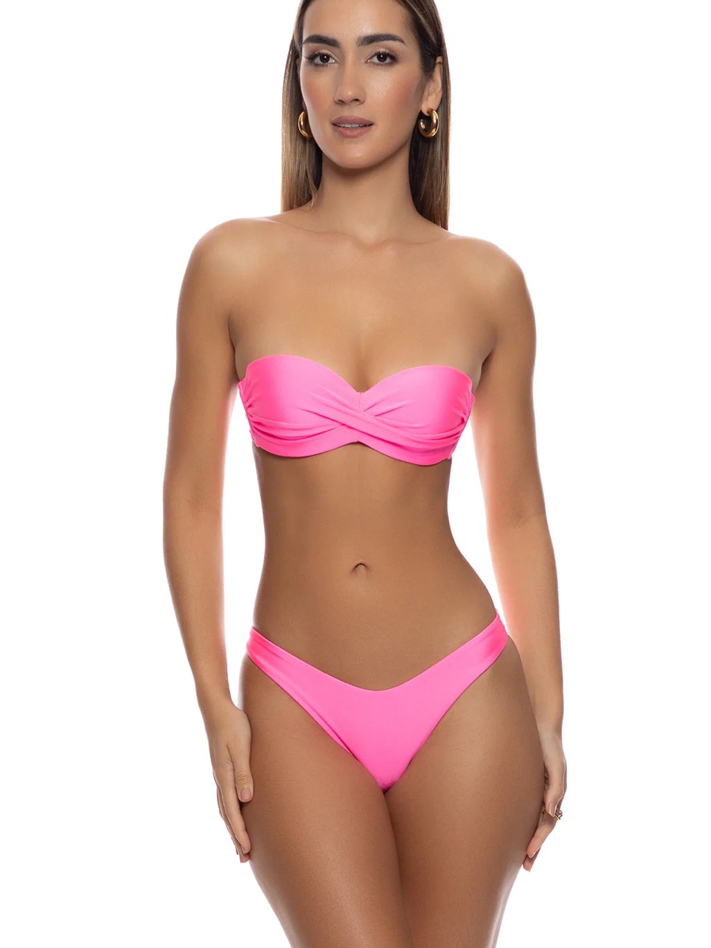 Luli Fama Cosita Buena - Underwire Push Up Bandeau Neon Pink Shiny
